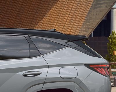 Detail of the passenger side windows and c-pillar of the all-new Hyundai TUCSON Plug-in Hybrid N Line.