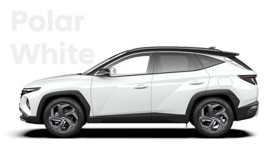 The different color options for the all-new Hyundai Tucson Hybrid compact SUV: Polar White.