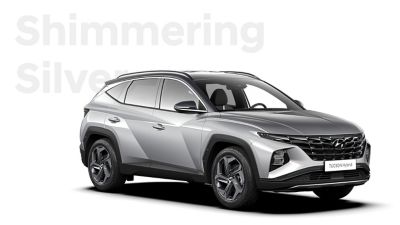 Exterieur van de Hyundai TUCSON Hybrid in Shimmering Silver.