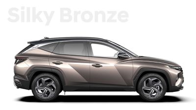 Exterieur van de Hyundai TUCSON Hybrid in Silky Bronze.