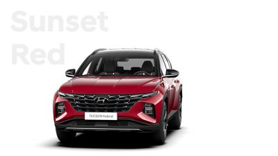 The different color options for the all-new Hyundai Tucson Hybrid compact SUV: Sunset Red.