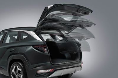 The smart power tailgate allowing easy loading in the all-new Hyundai Tucson compact SUV.