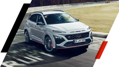 The Hyundai KONA N Line in action on the racetrack.