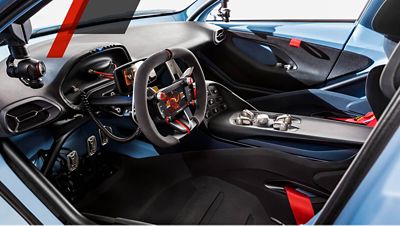 Interiér vysokovýkonného elektrického vozidla Hyundai Veloster N ETCR.