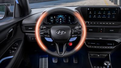 An image of the heated N steering wheel in the all-new Hyundai i20 N.