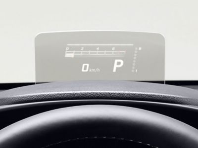 Prestatiegericht head-up display (HUD) in een Hyundai KONA N