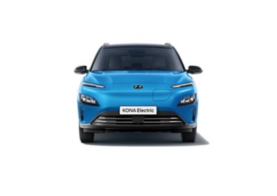 Front view of the Hyundai Kona Electric with its sleek refined new design. 