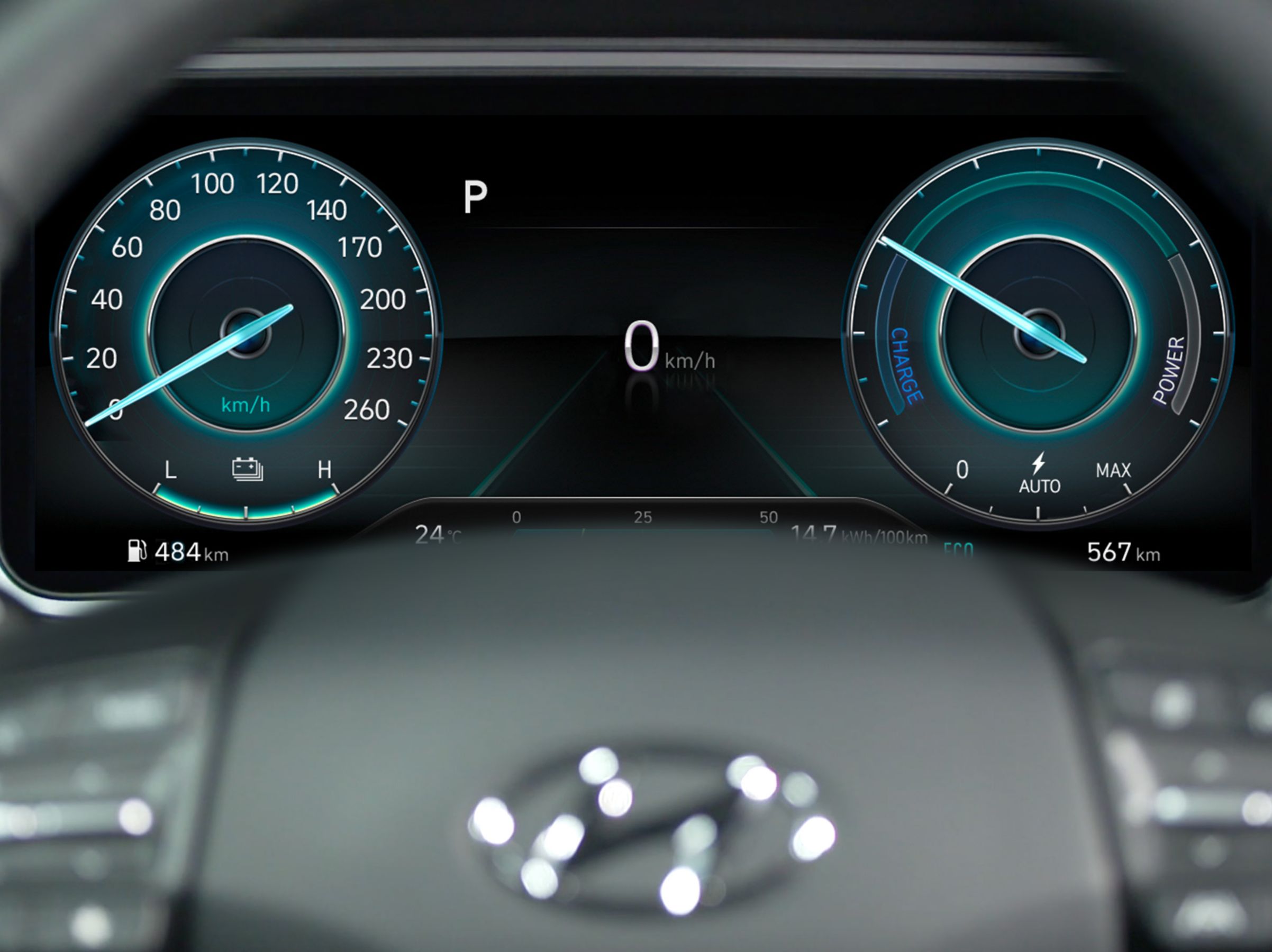 The 10.25" navigation system screen of the new Hyundai Kona Electric.