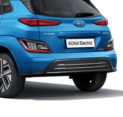 El nuevo parachoques trasero y el espacio de la matrícula del nuevo Hyundai KONA Eléctrico.