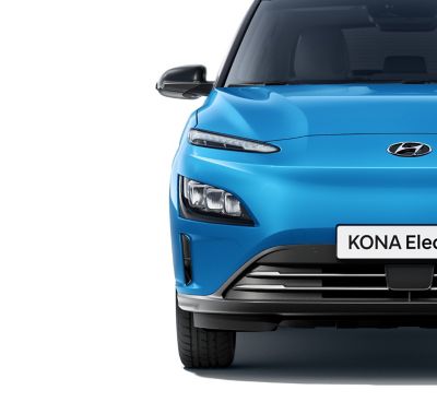 Los nuevos faros LED y la luces LED de conducción diurna del nuevo Hyundai KONA Eléctrico.