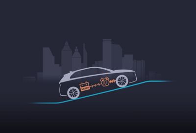 Illustration of the Hyundai i30 showing the acceleration of the 48V mild hybrid system.