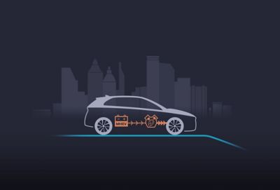 Illustration of the Hyundai i30 showing the start of 48V mild hybrid system.