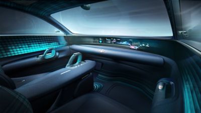 Close-up van de cockpit van de Hyundai Prophecy concept car.