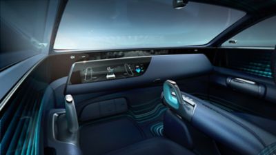 Kupeen og interiøret til Hyundai Prophecy elektrisk konseptbil. Foto.