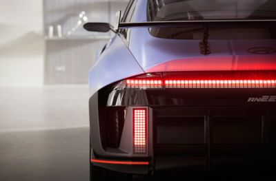 The parametric pixel brake lights on the rear of the Hyundai RN22e all electric rolling lab