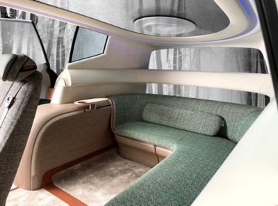 The rear lounge bench inside the new Hyundai electric SUEV concept SEVEN.