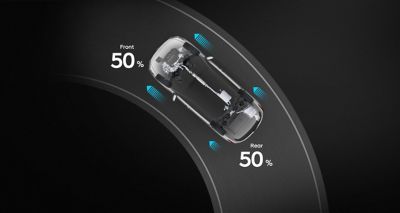 Illustration of the sport driving mode of the Hyundai Santa Fe 7 seat SUV.