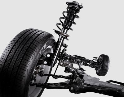 The MacPherson suspension of the new Hyundai Santa Fe 7 seat SUV.