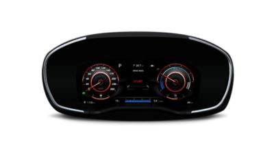 A picture of the new Hyundai Santa Fe's new 12.3" fully digital cluster.