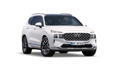 Pohled zepředu na nové sedadlové SUV Hyundai Santa Fe s novými designovými změnami.