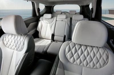 Interior view of the new Hyundai Santa Fe 7 seat SUV showing all the seats. 