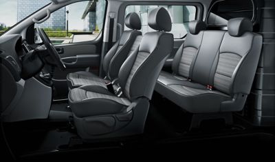 The 5/6 seating arrangement of the Hyundai H-1 van.