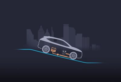 The regenerative braking system of the Hyundai Santa Fe Hybrid charging the battery.