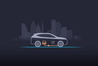 The regenerative braking system of the Hyundai Santa Fe Hybrid charging the battery.