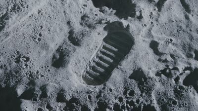 detail of a footprint on the moon