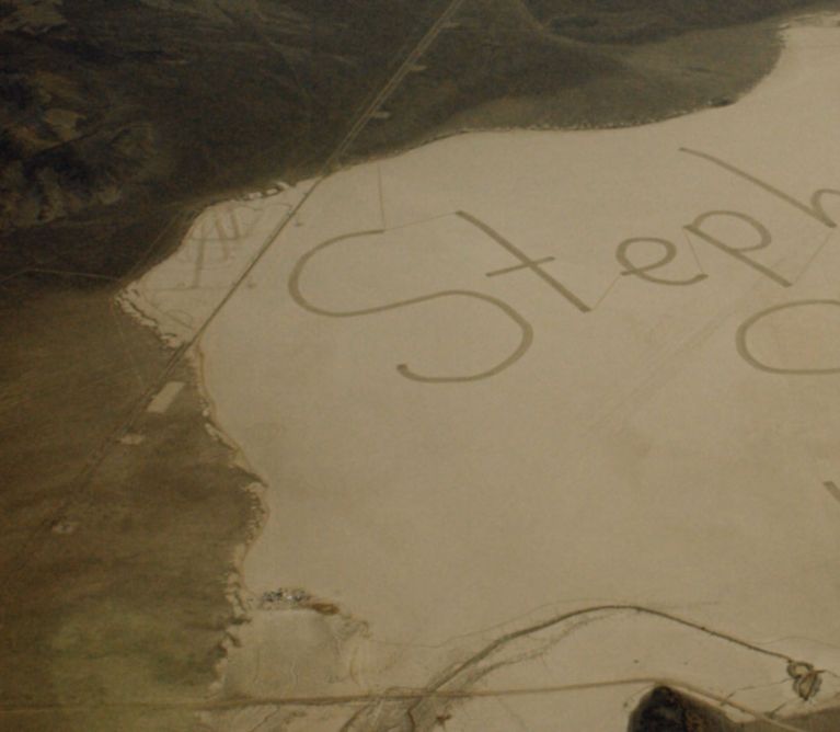 Hyundai message to space written across Delamar Dry Lake in Nevada