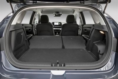 The all-new Hyundai i20 boot with the rear seats folded down.