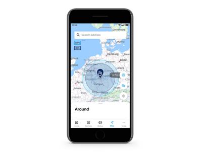 zrzut ekranu z aplikacji Bluelink na iPhonie: wysłanie celu podróży do samochodu