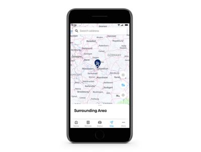 Zrzut ekranu z aplikacji Bluelink na iPhonie: znajdowanie zaparkowanego samochodu