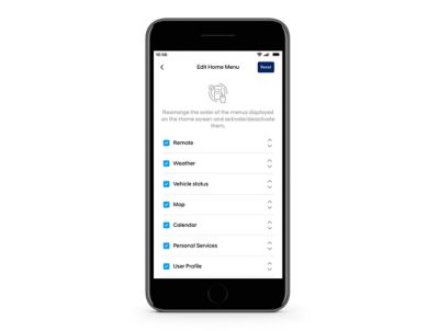 Close-up van de Hyundai Bluelink-app met de persoonlijke agenda