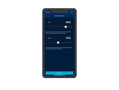 Widok ekranu smartfona z aplikacją Do Hyundai Bluelink® używaną do określenia limitów ładowania.
