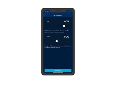 Captura de pantalla de la aplicación Bluelink en un iPhone: límite de carga.