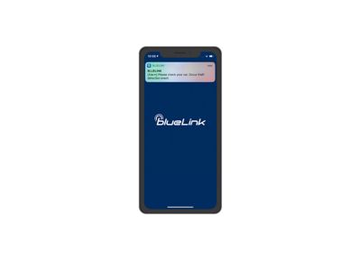 Varsel om utløst tyverialarm i elbil-appen, Bluelink, på iPhone. Skjermdump. 