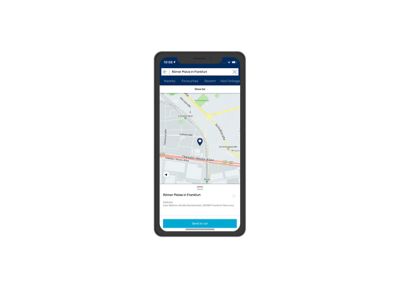 Screenshot di app Bluelink su iPhone: invio della destinazione all’auto.