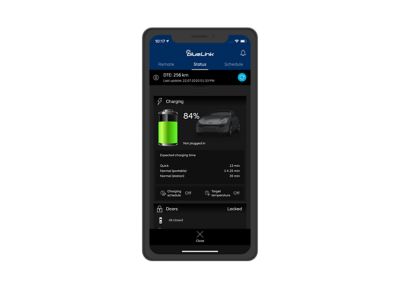Close-up of the Hyundai Bluelink app with the Charging Status on the screen.