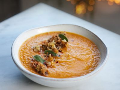 Ella Mills' roasted pumpkin soup in Hyundai's Plant-based Challenge.
