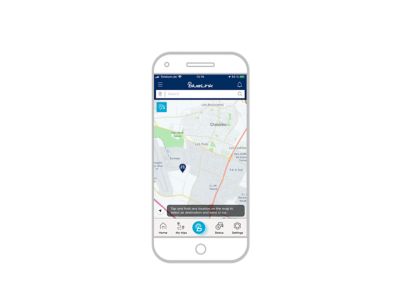 Screenshot aplikace Bluelink na iPhone: najít zaparkované auto.