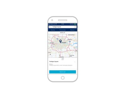 Screenshot aplikacji Bluelink: wybierz cel podróży