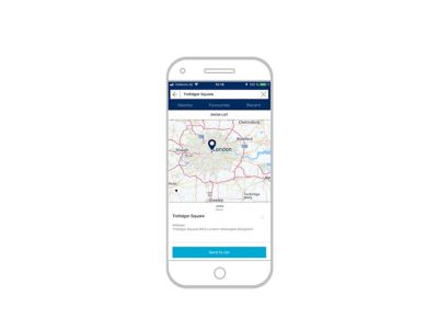 Afbeelding van de navigatiefunctie in de Bluelink app.