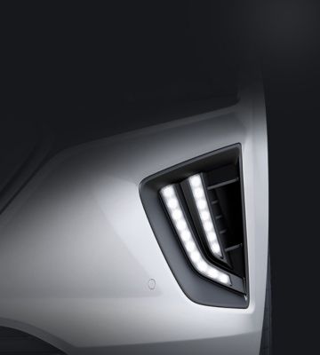 Close-up van de led-dagrijlichten van de Hyundai IONIQ Electric.
