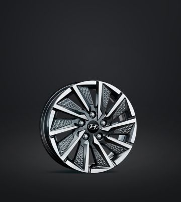 A close up view of the 17 inch alloy wheel of the new Hyundai IONIQ Electric.