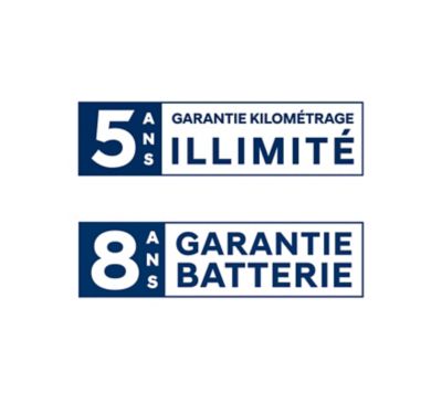 Garantie 5 ans kilométrage illimité et garantie 8 ans de la batterie par Hyundai.