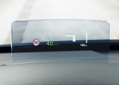 The Intelligent Speed Limit Warning (ISLW) recognizing road speed signs in the new Hyundai Kona.