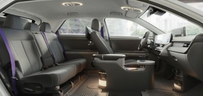 The interior of the IONIQ 5 robotaxi is designed for driverless ridesharing.