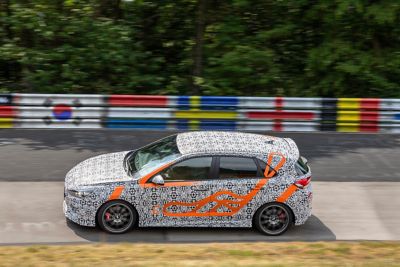 a Hyundai vehicle being tested on the Nürburgring track in Germany
