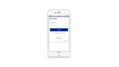 Schermata della app Hyundai Bluelink che mostra la pagina di log in 